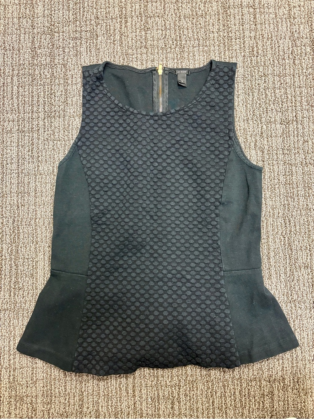 J. Crew Black Textured Peplum Shell